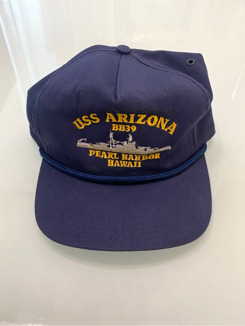 Vintage USS Arizona BB39 Pearl Harbor Hawaii Snapback Hat Made in USA Blue Cap